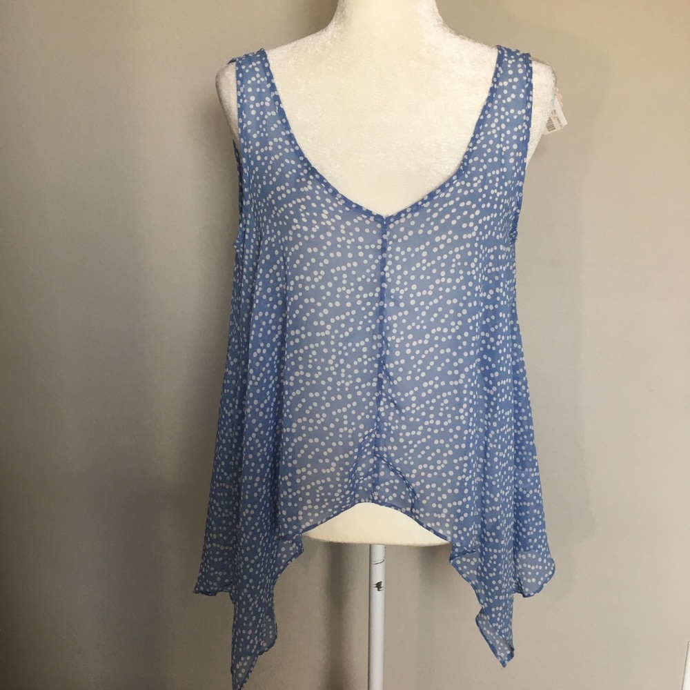 Soprano Medium Baby Blue Polka Dot Popover Blouse
